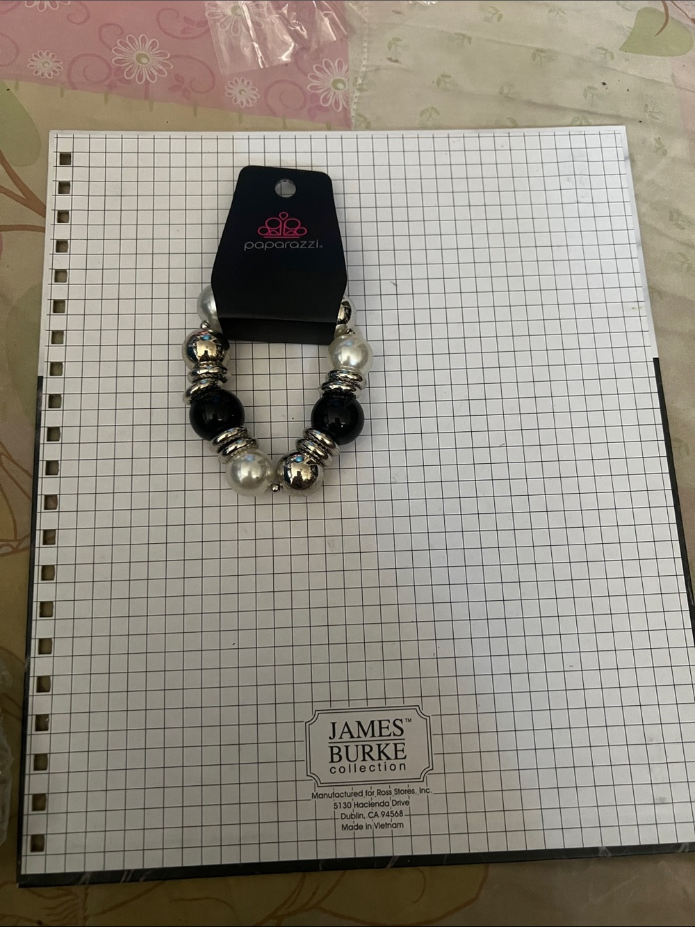 Paparazzi Black, Silver & White Beaded Stretch Bracelet